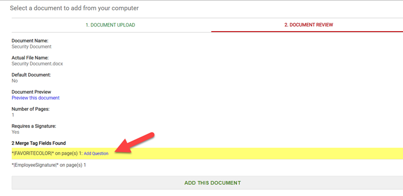 option to add a question that fills in a merge field