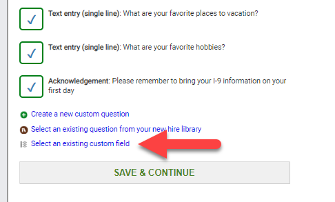 selecting an existing custom field while onboarding