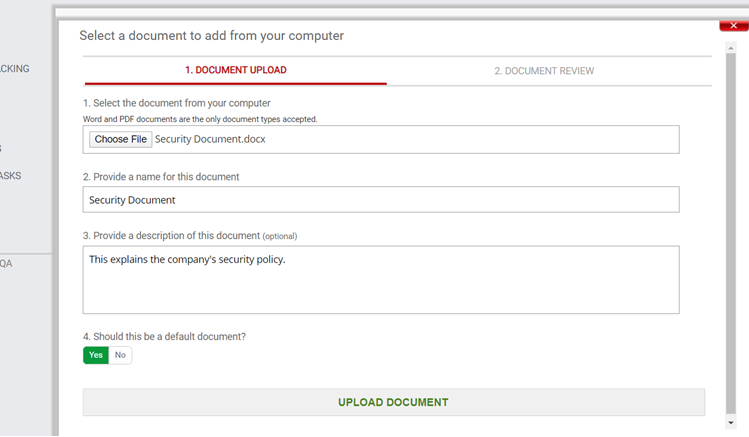 document upload dialogue