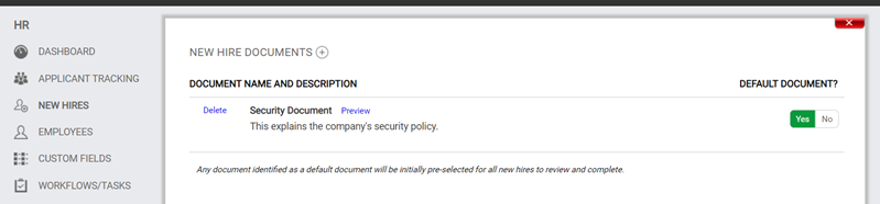 custom document in the new hire library