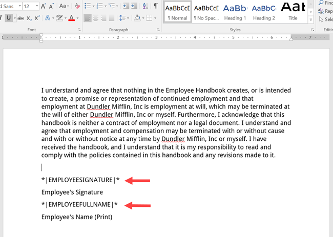 sample Word doc with a merge tag
