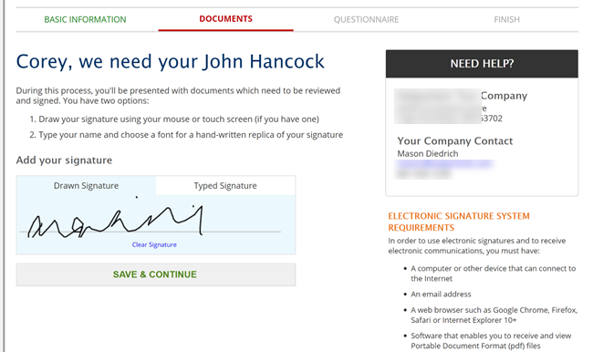 an employee's e-signature in onboarding
