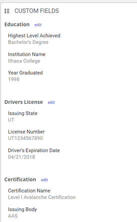 custom fields on the employee record