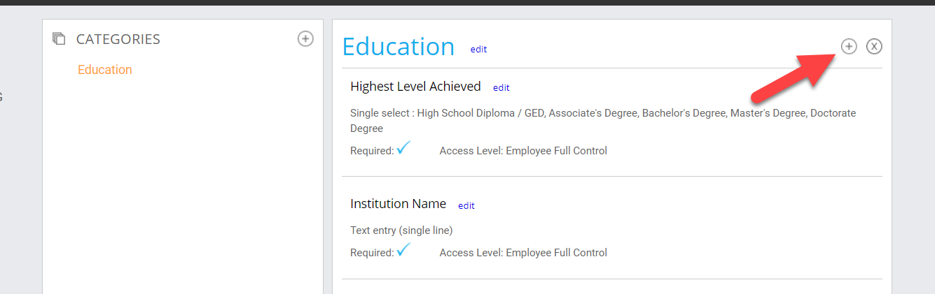 button to add a new custom field